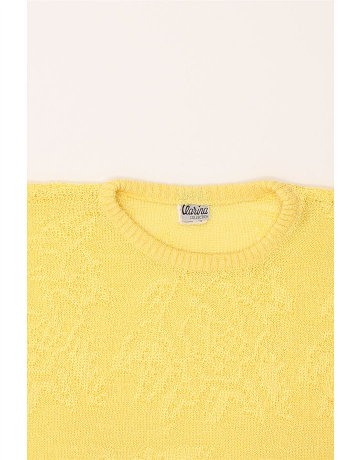 VINTAGE Womens Short Sleeve Crew Neck Jumper Sweater IT 44 Medium Yellow Vintage Vintage and Second-Hand Vintage from Messina Hembry 