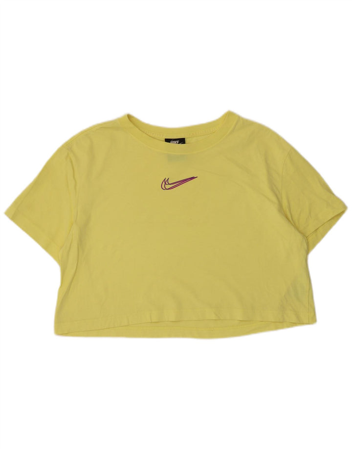 Nike Womens Crop T-Shirt Top UK 14 Medium Yellow Cotton