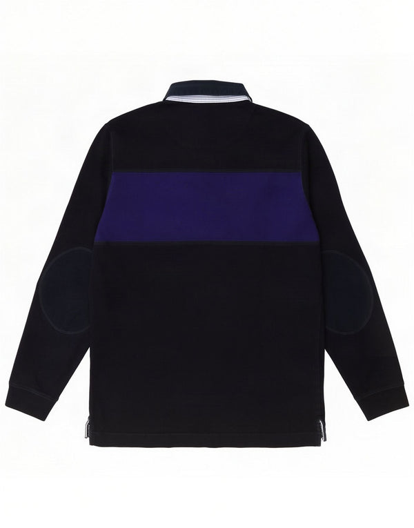 Massimo Dutti Mens Long Sleeve Polo Shirt Medium Navy Blue Colourblock