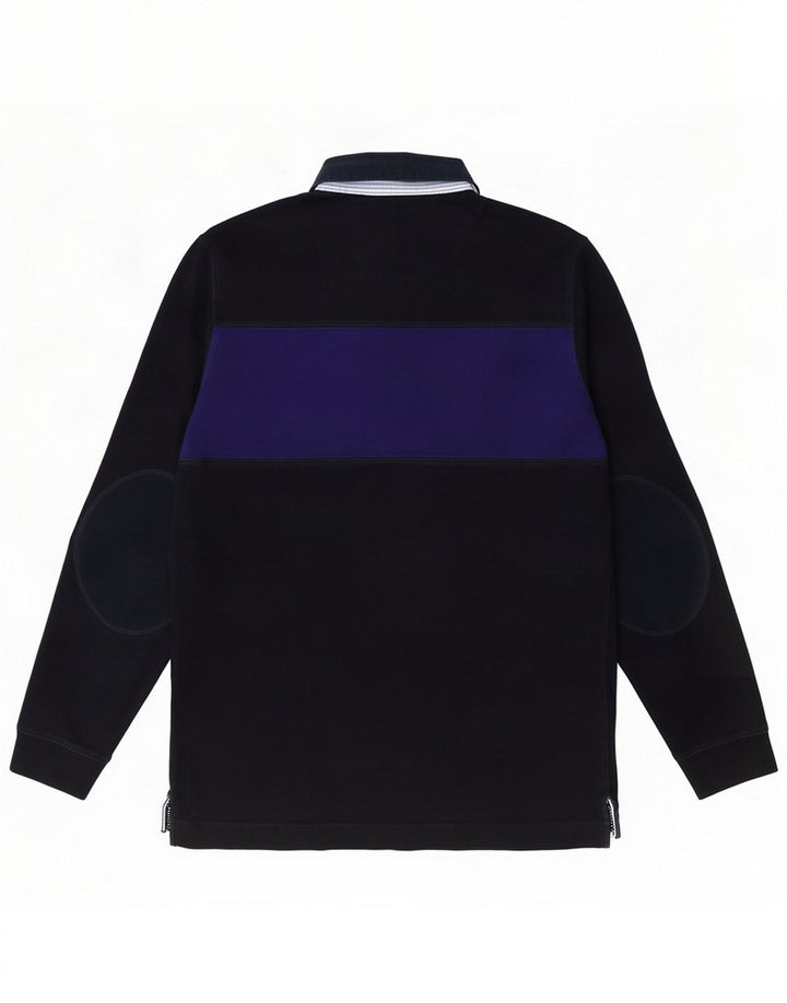 Massimo Dutti Mens Long Sleeve Polo Shirt Medium Navy Blue Colourblock