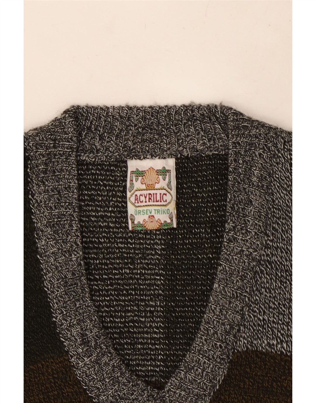 VINTAGE Mens Vest Tank Top Medium Grey Colourblock Acrylic