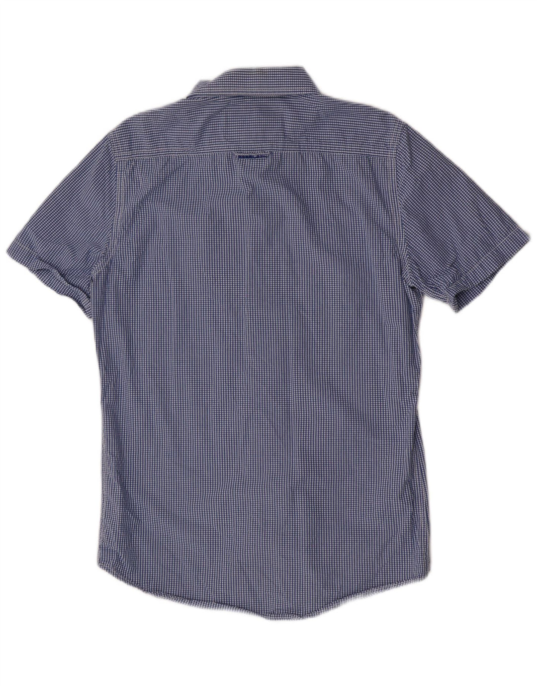 Superdry Mens Short Sleeve Shirt Medium Blue Gingham Cotton