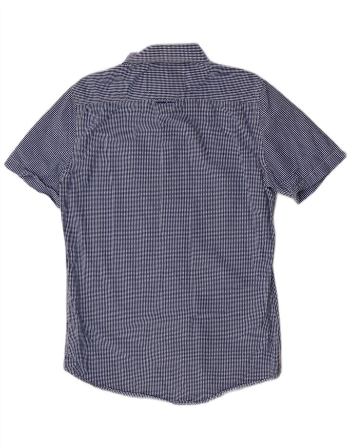 Superdry Mens Short Sleeve Shirt Medium Blue Gingham Cotton