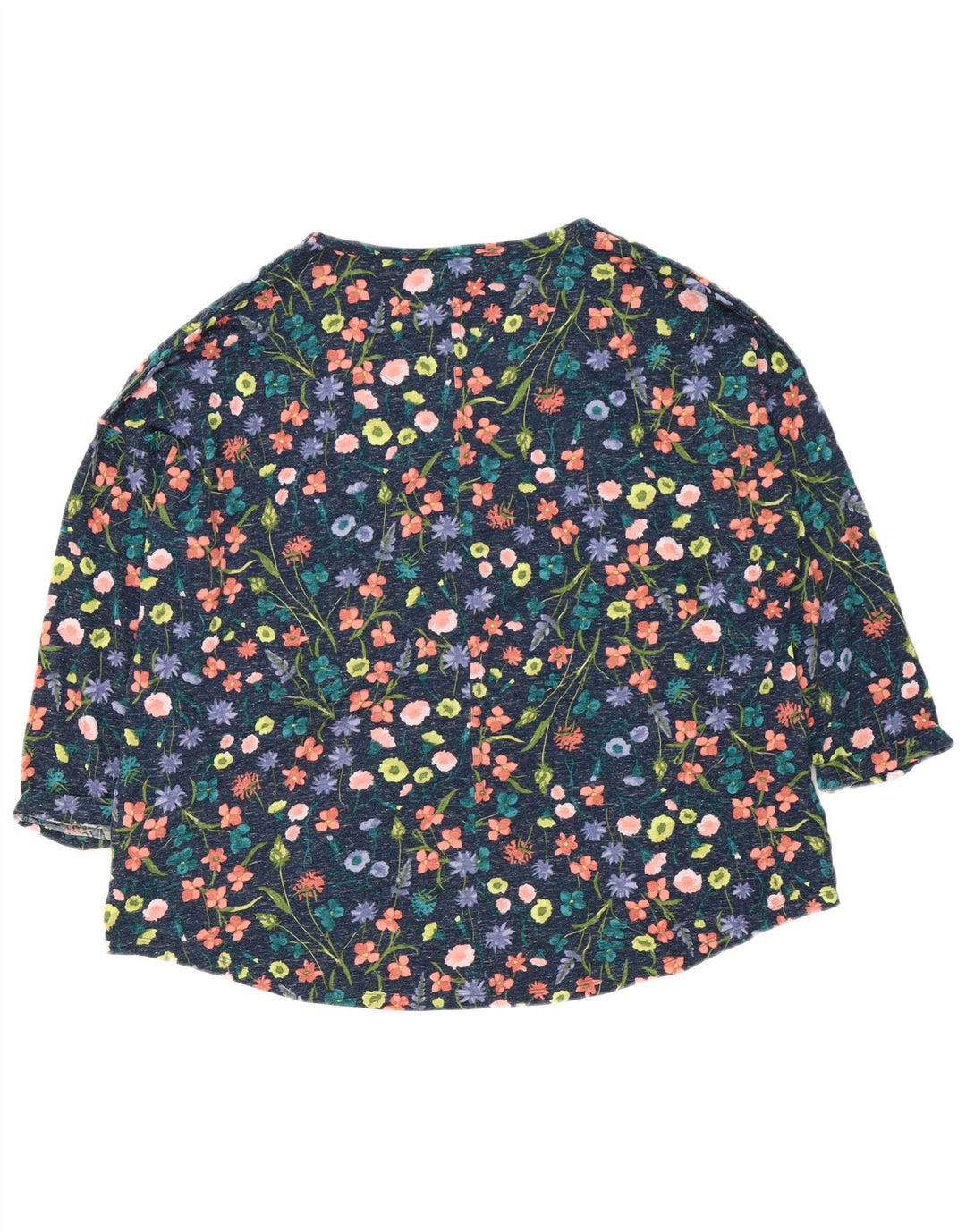 Marks & Spencer Womens Top 3/4 Sleeve UK 22 3XL Navy Blue Floral Polyester