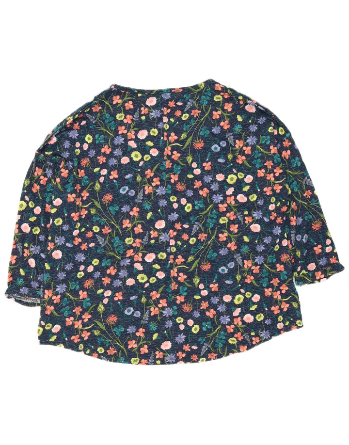 Marks & Spencer Womens Top 3/4 Sleeve UK 22 3XL Navy Blue Floral Polyester