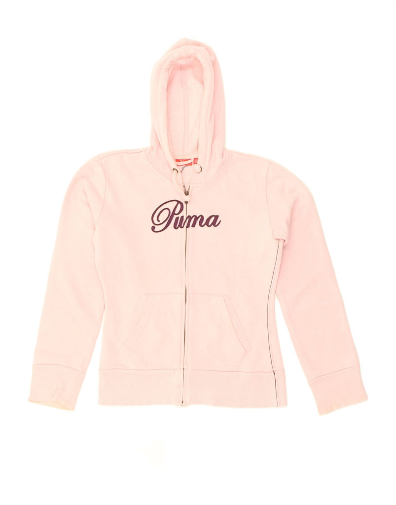 PUMA Womens Graphic Zip Hoodie Sweater UK 14 Large  Pink Cotton | Vintage Puma | Thrift | Second-Hand Puma | Used Clothing | Messina Hembry 