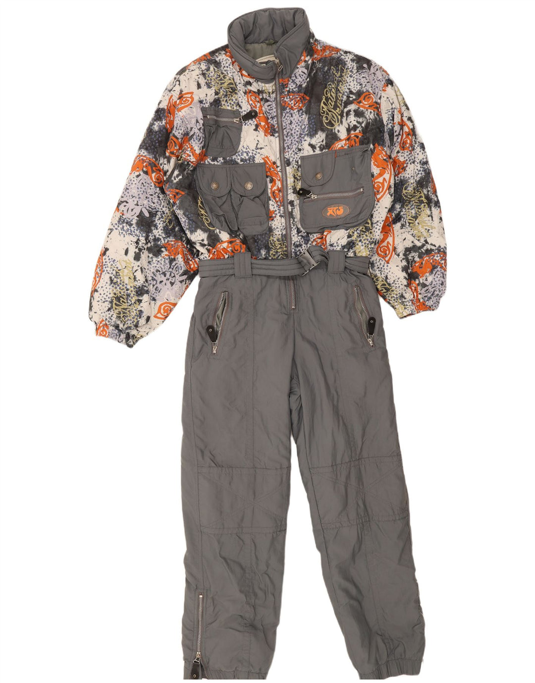 Vintage Mens Abstract Pattern Ski Jumpsuit Large  Grey