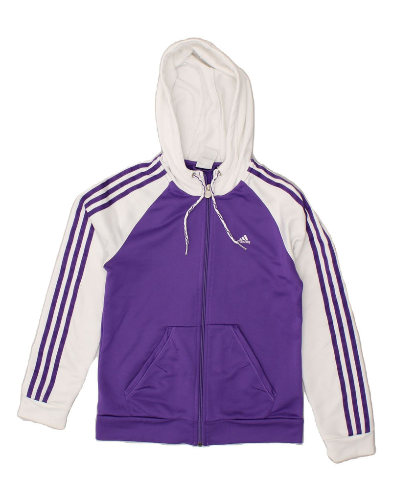 ADIDAS Womens Zip Hoodie Sweater UK 12 Medium Purple Colourblock Polyester | Vintage Adidas | Thrift | Second-Hand Adidas | Used Clothing | Messina Hembry 