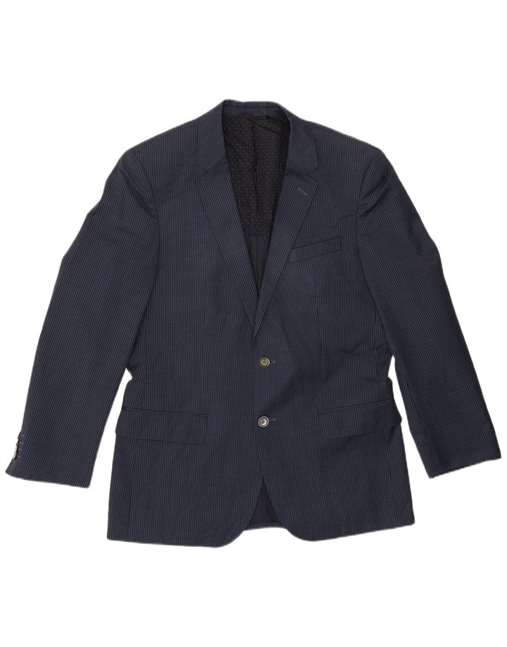 Hugo Boss Mens 2 Button Blazer Jacket EU 50 Large Navy Blue Pinstripe