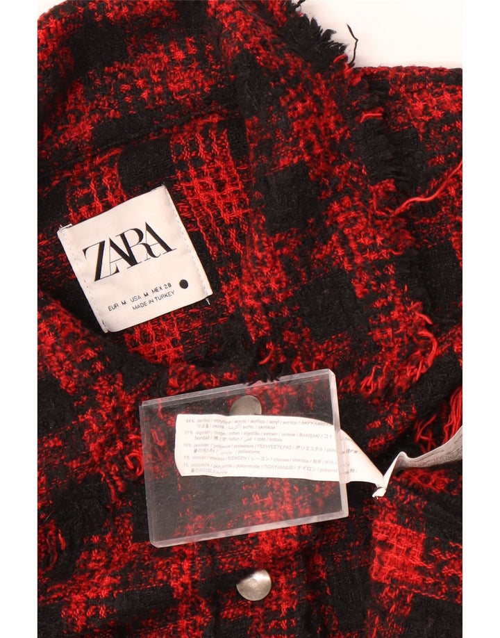Zara Womens Overshirt Oversized Shirt UK 14 Medium Red Houndstooth Acrylic