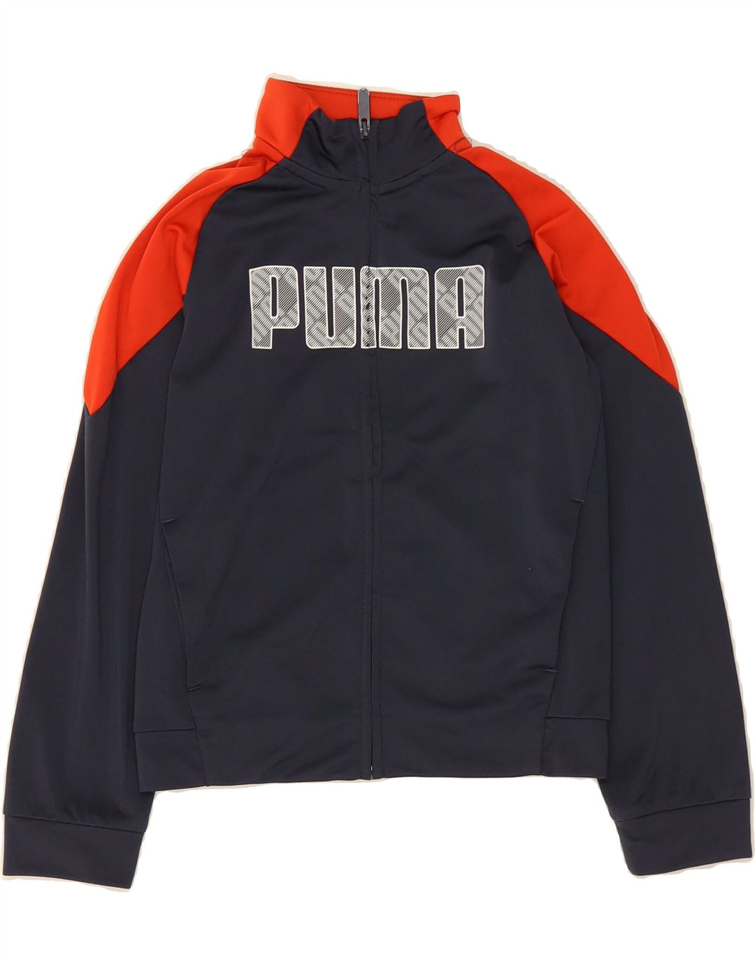 PUMA Boys Graphic Tracksuit Top Jacket 9-10 Years Navy Blue Colourblock Vintage Puma and Second-Hand Puma from Messina Hembry 