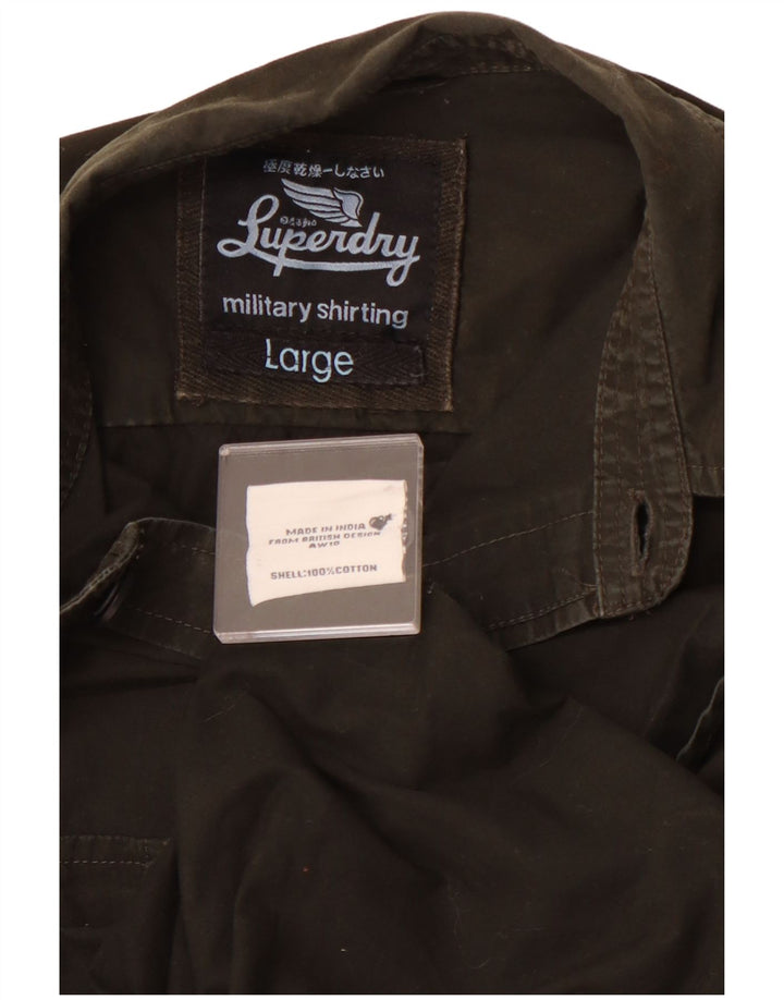 SUPERDRY Mens Military Shirt Large Khaki Cotton