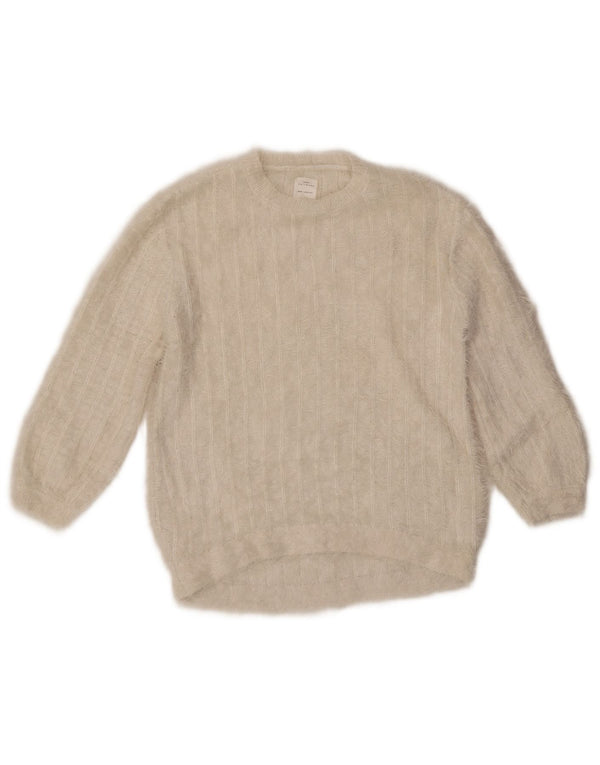 Zara Girls Crew Neck Jumper Sweater 9-10 Years Off White Nylon