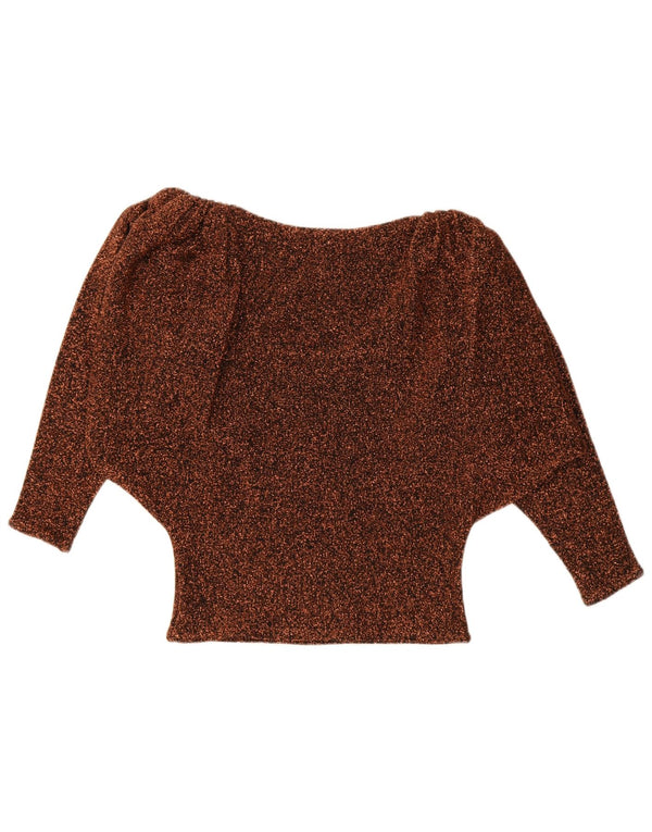 Vintage Womens 3/4 Sleeve Batwing Blouse Top UK 20 2XL Brown Flecked