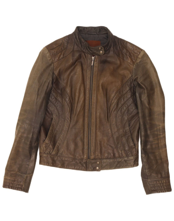 Conbipel Womens Biker Leather Jacket IT 40 Small Brown