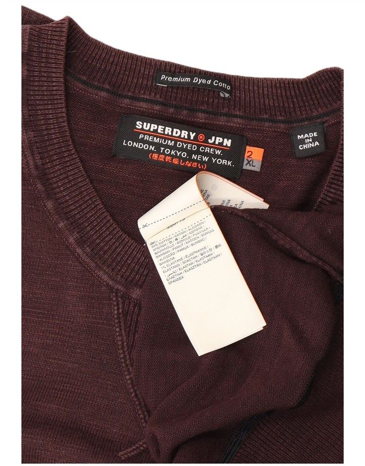 SUPERDRY Mens Crew Neck Jumper Sweater 2XL Burgundy Cotton