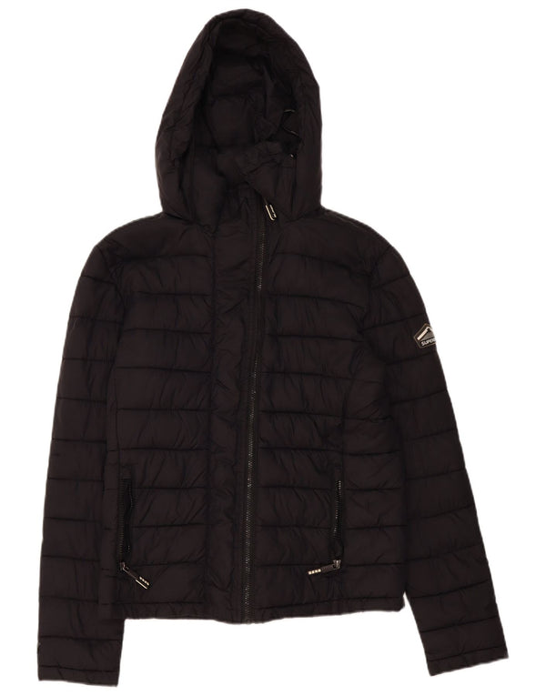 Superdry Womens Hooded Padded Jacket UK 14 Medium Black Polyester
