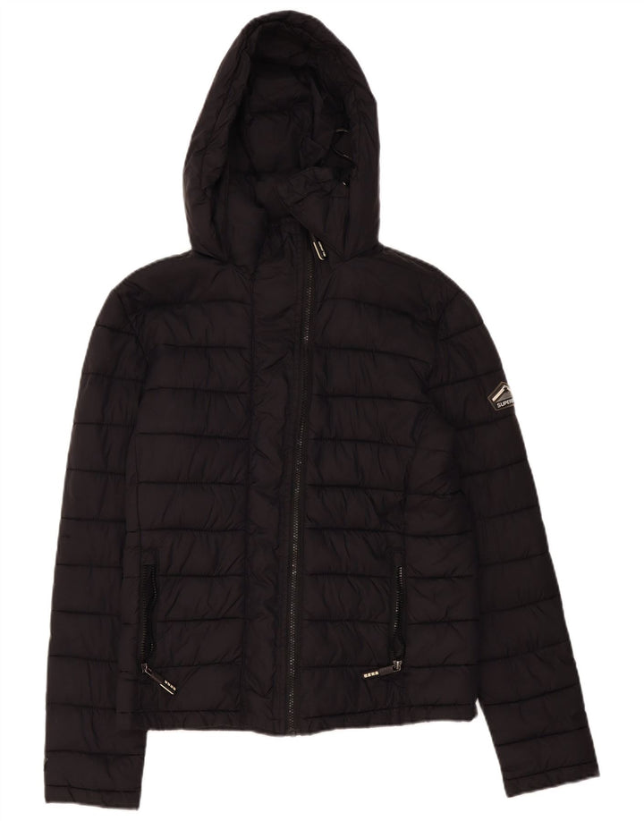 Superdry Womens Hooded Padded Jacket UK 14 Medium Black Polyester
