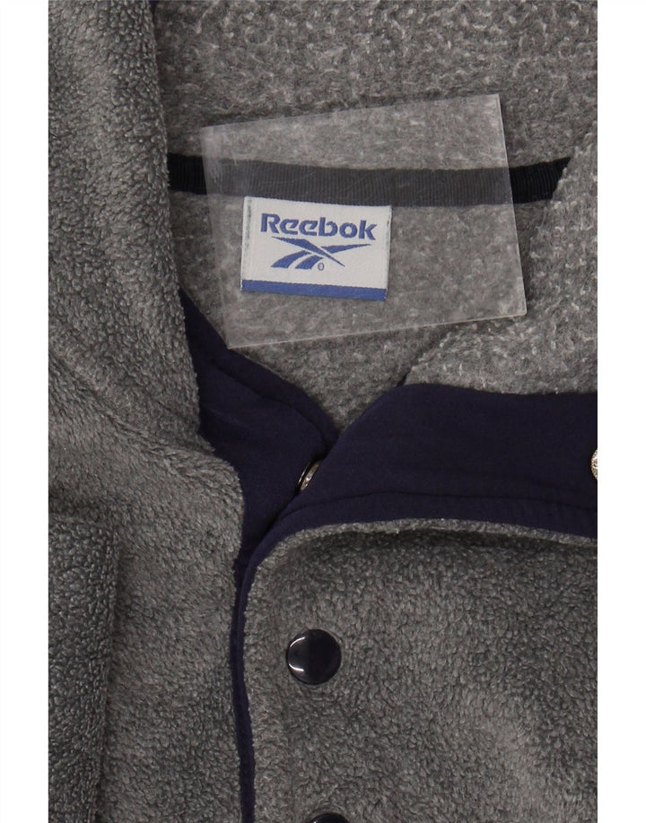 REEBOK Mens Button Neck Fleece Jumper Medium Grey Polyester