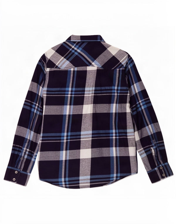 Mistral Boys Flannel Shirt 13-14 Years Navy Blue Plaid Cotton