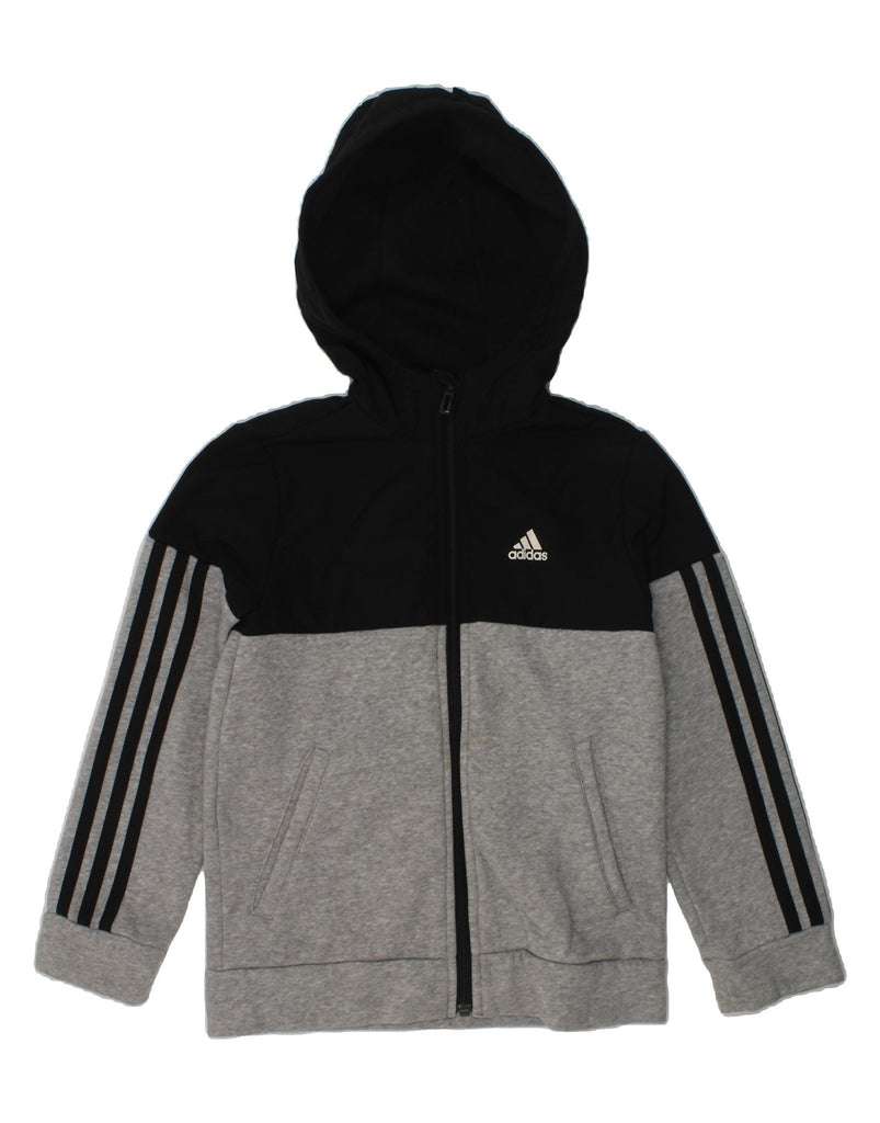 ADIDAS Boys Graphic Zip Hoodie Sweater 7-8 Years Grey Colourblock Cotton | Vintage Adidas | Thrift | Second-Hand Adidas | Used Clothing | Messina Hembry 