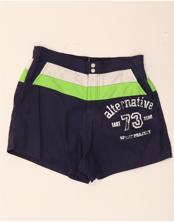 Fila Mens Graphic Swimming Shorts Small Navy Blue Colourblock Polyester