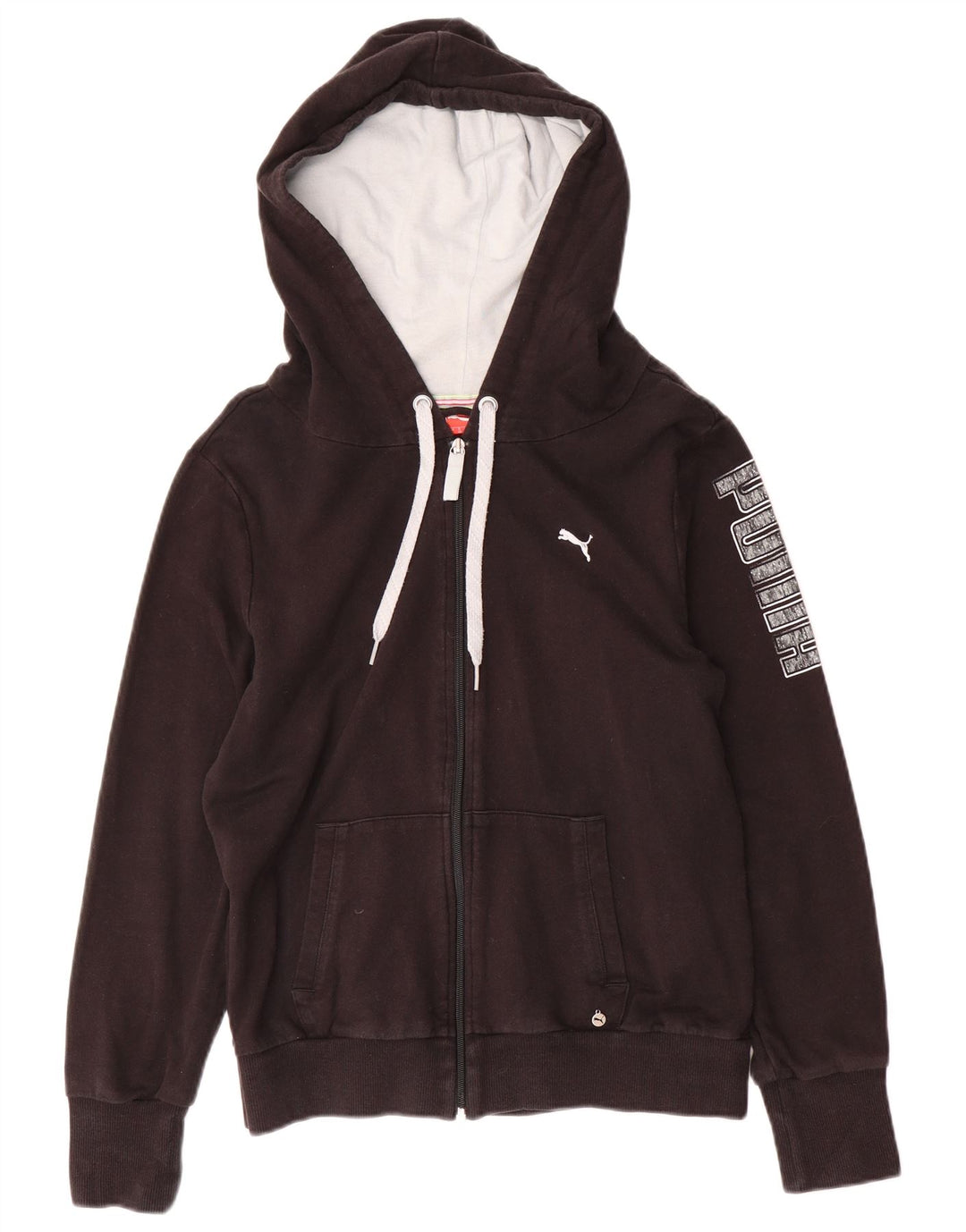 PUMA Womens Graphic Zip Hoodie Sweater UK 14 Medium Black Cotton