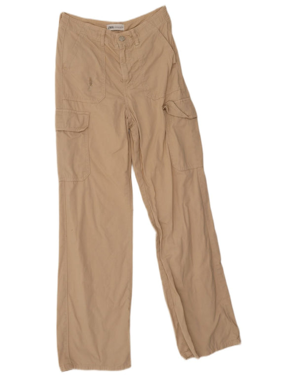 Zara Womens Straight Cargo Trousers EU 34 2XS W24 L30 Beige