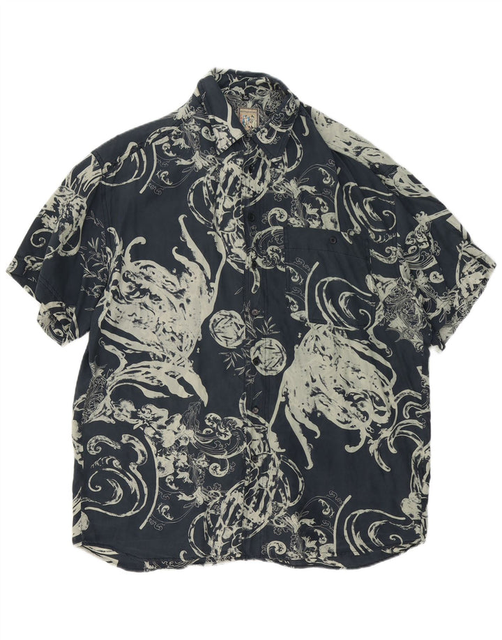 REPORT Mens Short Sleeve Shirt Size 41/42 Large Navy Blue Paisley