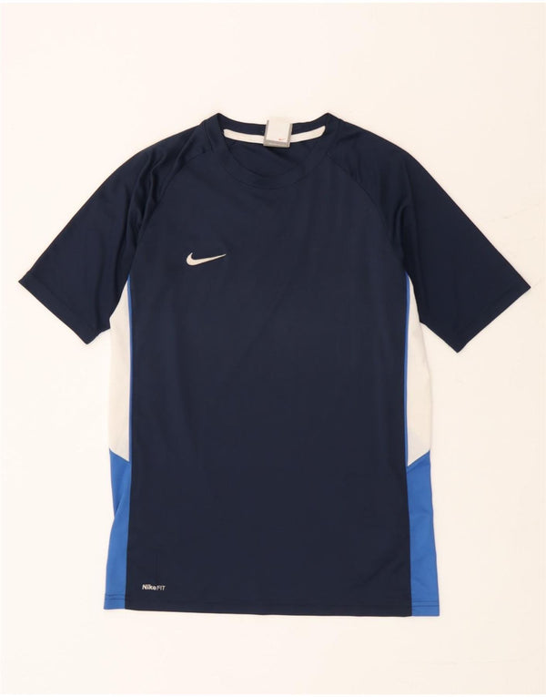 Nike Boys Dri Fit T-Shirt Top 13-14 Years XL Navy Blue Colourblock