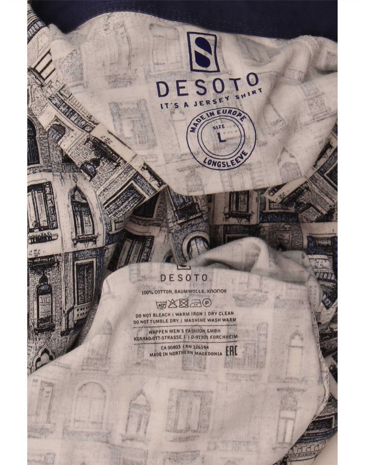 Desoto Mens Abstract Pattern Shirt Large Blue Cotton