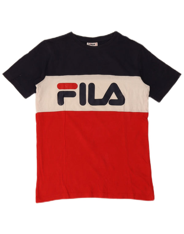 FILA Boys Graphic T-Shirt Top 11-12 Years Red Colourblock Cotton