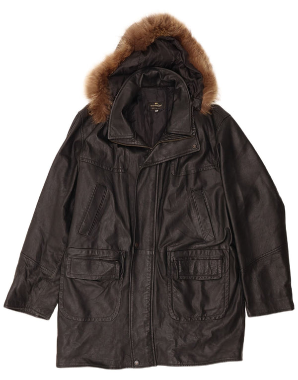Gianfranco Cenci Mens Hooded Leather Coat UK 42 XL Black