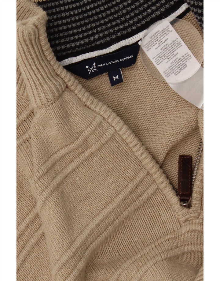 Crew Clothing Mens Regular Fit Zip Neck Jumper Sweater Medium Beige Cotton