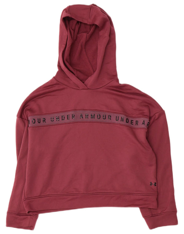 Under Armour Womens Crop Graphic Hoodie Jumper UK 10 Small Burgundy
