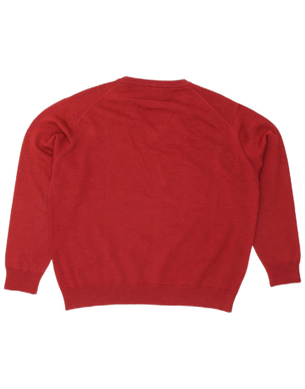 Lacoste Mens V-Neck Jumper Sweater Size 4 Large Red Wool