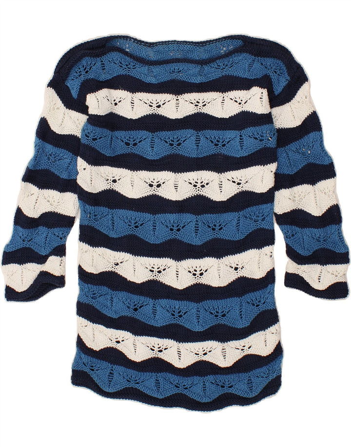 VINTAGE Womens Boat Neck Jumper Sweater UK 12 Medium Multicoloured Striped Vintage Vintage and Second-Hand Vintage from Messina Hembry 
