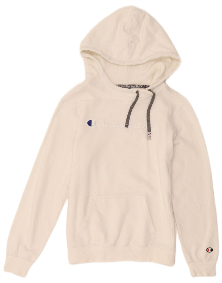Champion Womens Graphic Hoodie Jumper UK 12 Medium White