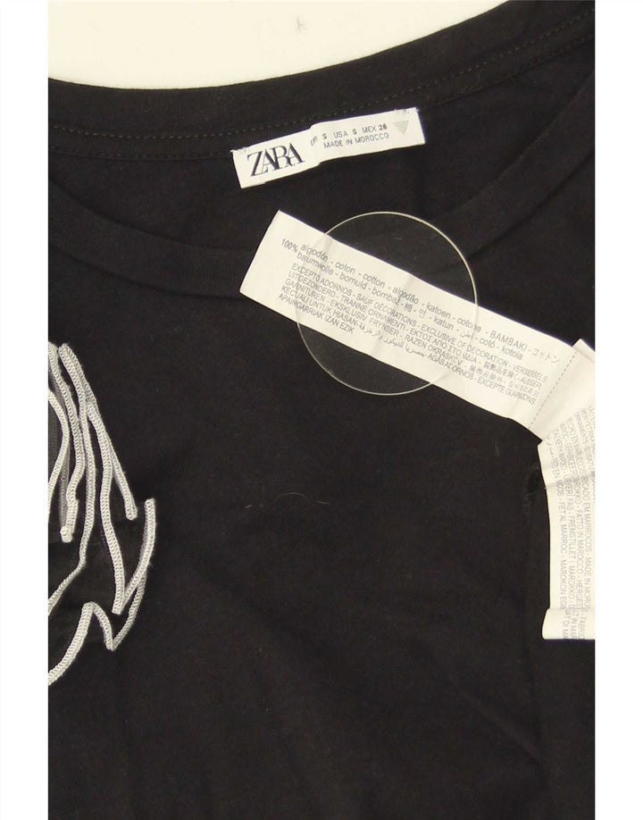 Zara Womens Blouse Top UK 10 Small Black Cotton