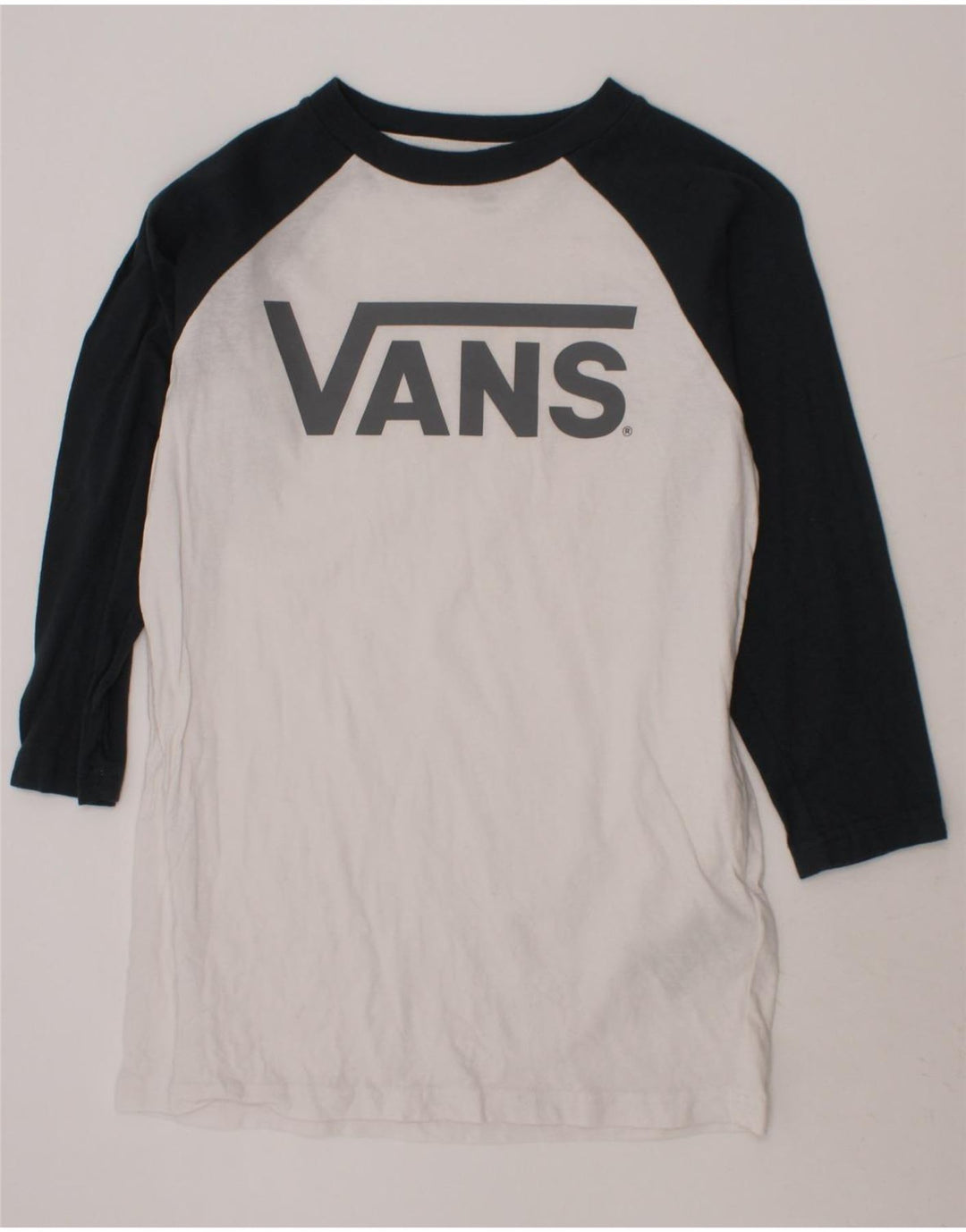VANS Girls Graphic Top 3/4 Sleeve 11-12 Years Medium  White Colourblock Vintage Vans and Second-Hand Vans from Messina Hembry 