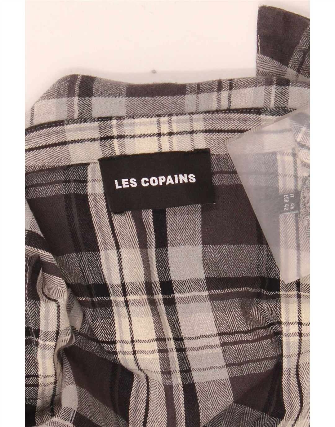 Les Copains Womens Flannel Ruffle Front Shirt IT 46 Large Grey Check