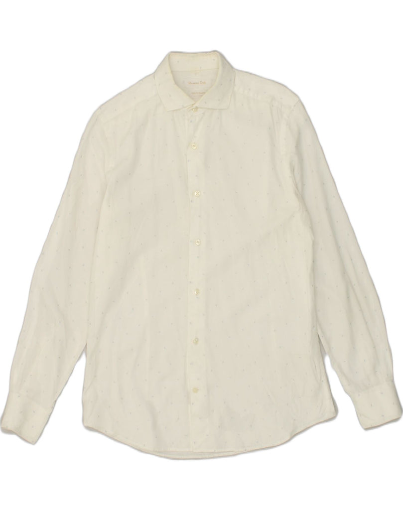 MASSIMO DUTTI Mens Shirt EU 39 15 1/2 Medium White Spotted Cotton | Vintage Massimo Dutti | Thrift | Second-Hand Massimo Dutti | Used Clothing | Messina Hembry 