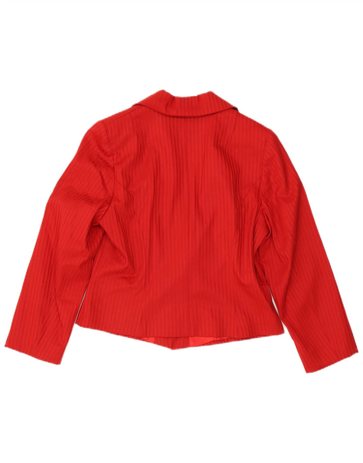 Vintage Womens Crop 1 Button Blazer Jacket UK 14 Medium Red Pinstripe