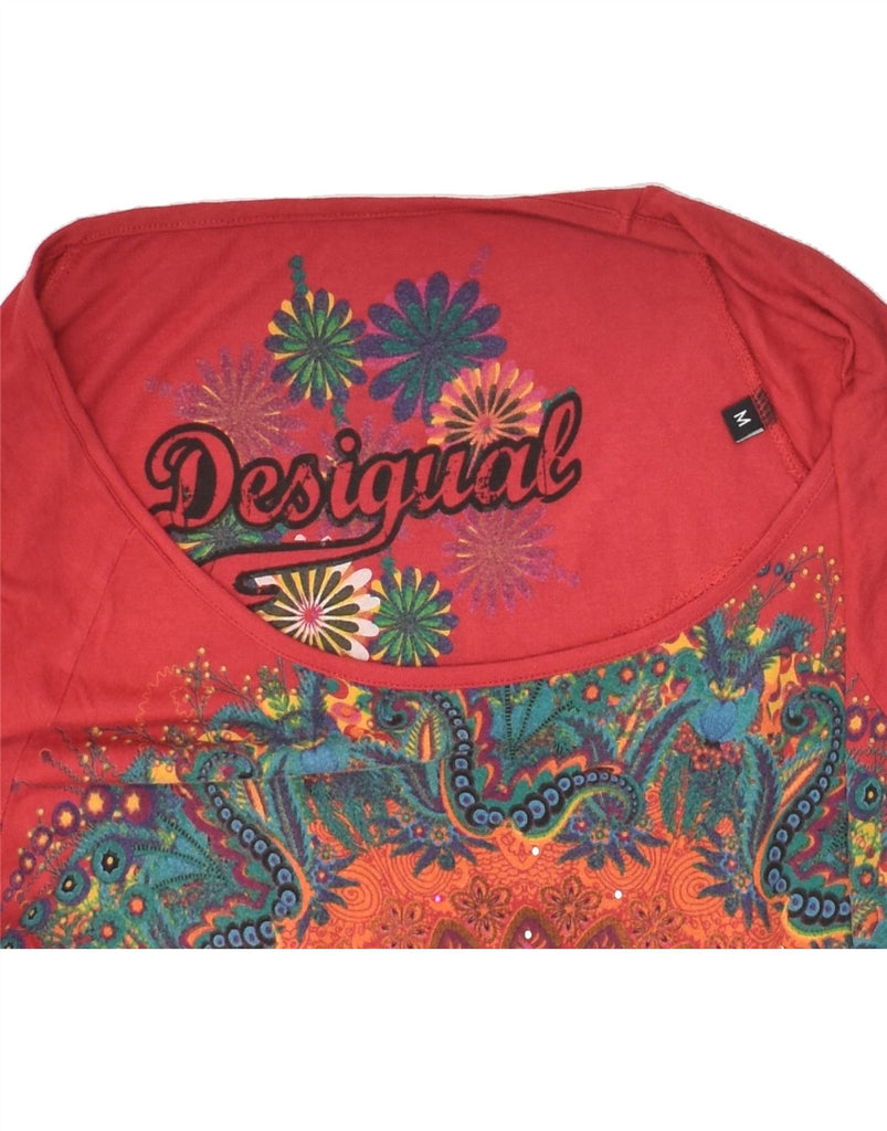 DESIGUAL Womens Graphic Top Long Sleeve UK 12 Medium Red Floral Cotton | Vintage Desigual | Thrift | Second-Hand Desigual | Used Clothing | Messina Hembry 