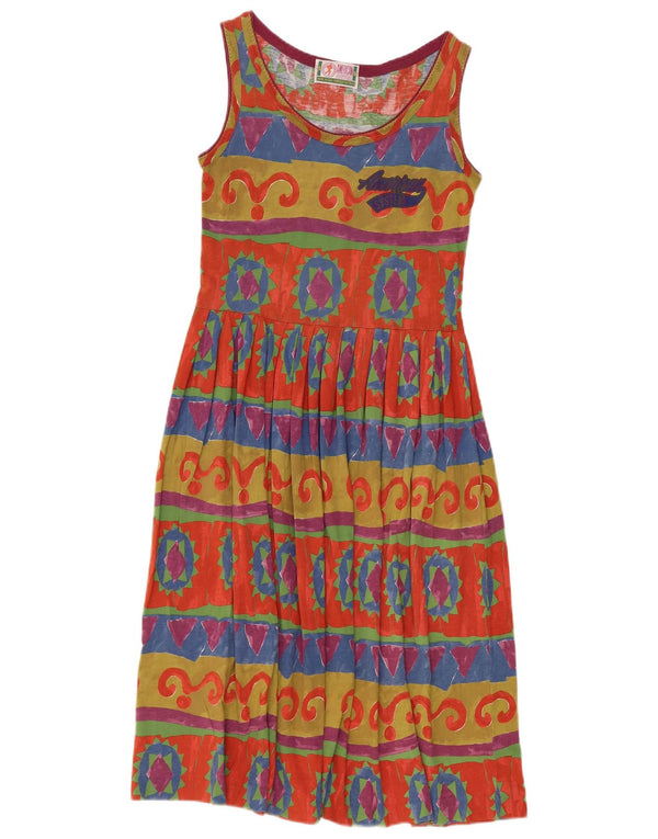 Vintage Womens Sleeveless A-Line Dress UK 10 Small Multicoloured Geometric