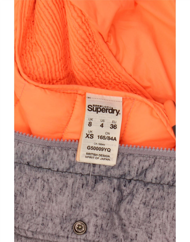 Superdry Womens Hooded Padded Jacket UK 8 XS Grey Colourblock Polyester