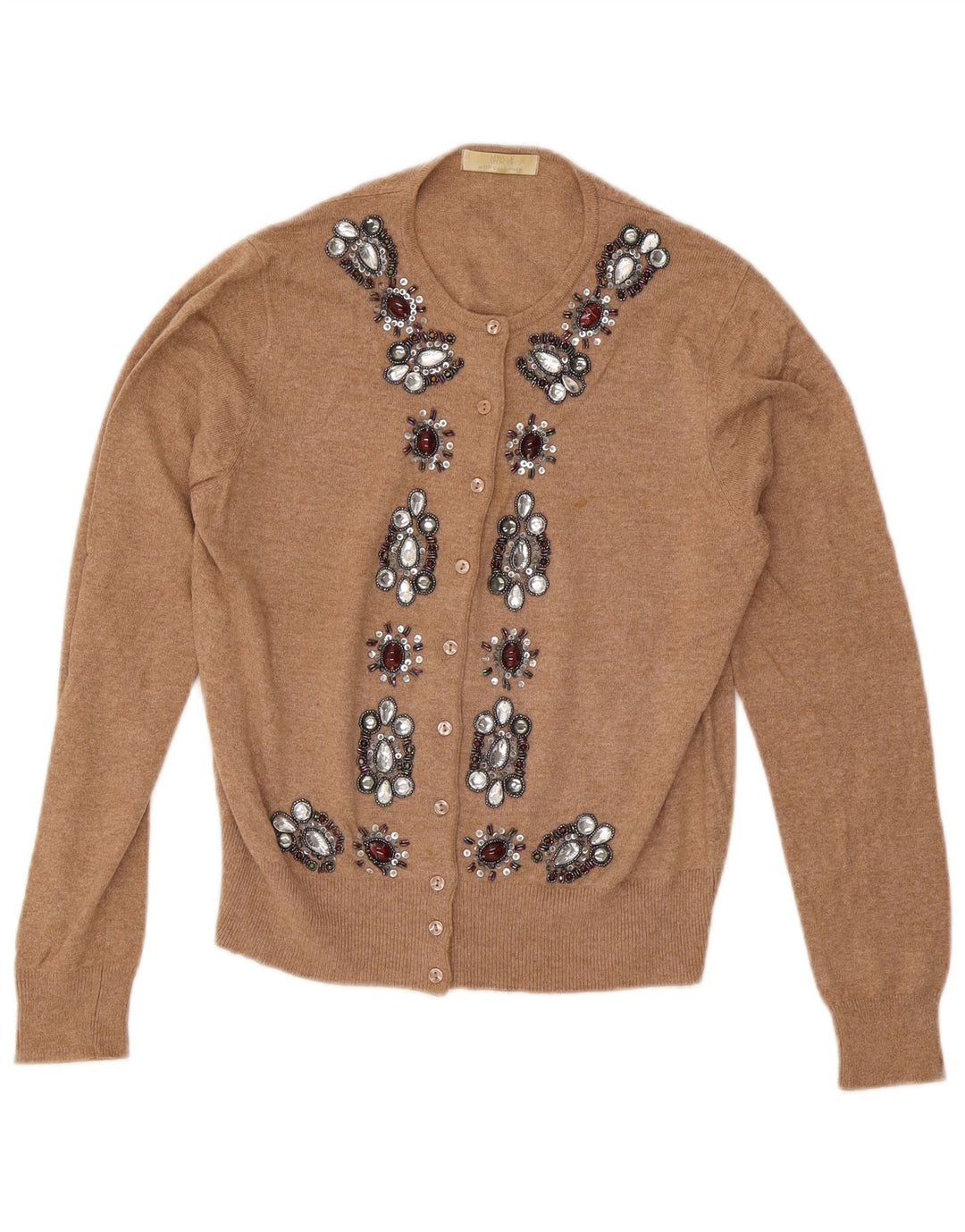 Marks & Spencer Womens Abstract Pattern Cardigan Sweater UK 14 Medium Brown