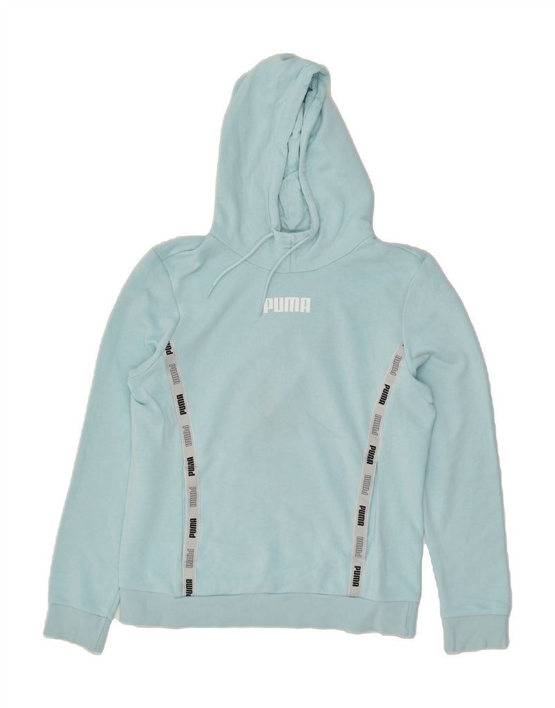 PUMA Womens Graphic Hoodie Jumper UK 14 Medium Turquoise Cotton | Vintage Puma | Thrift | Second-Hand Puma | Used Clothing | Messina Hembry 