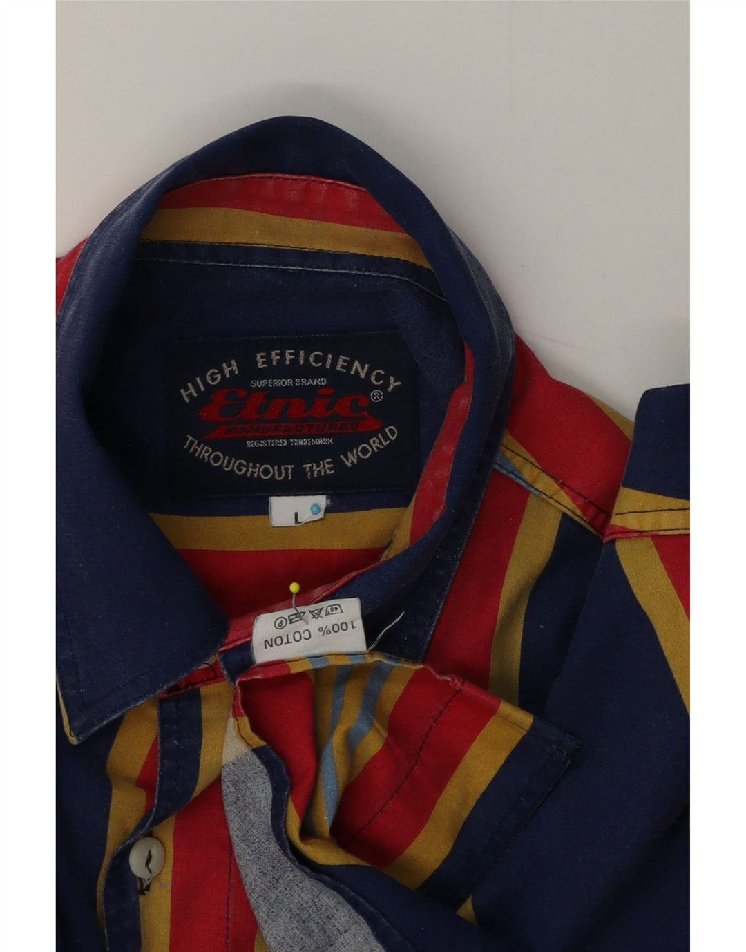 Vintage Mens Short Sleeve Shirt Large Multicoloured Striped Cotton