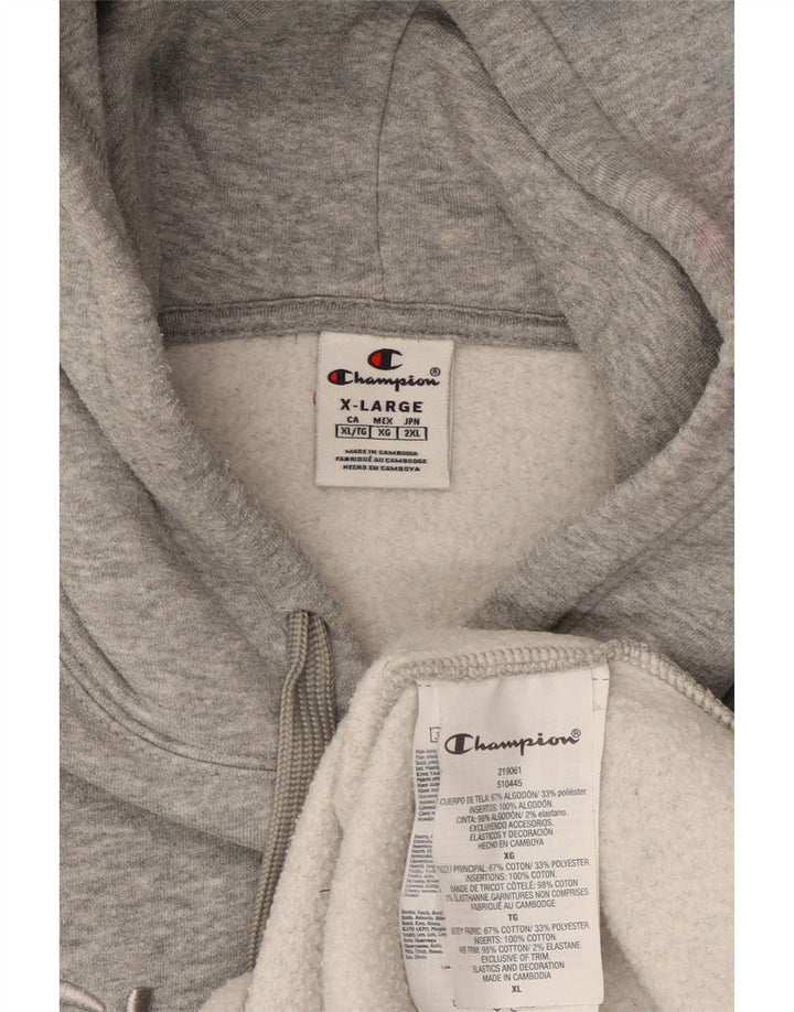 CHAMPION Mens Graphic Hoodie Jumper XL Grey Flecked Cotton